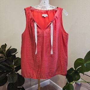LOFT Blouse Womens Medium Coral Sleeveless V Neck Tie Front Lightweight Top